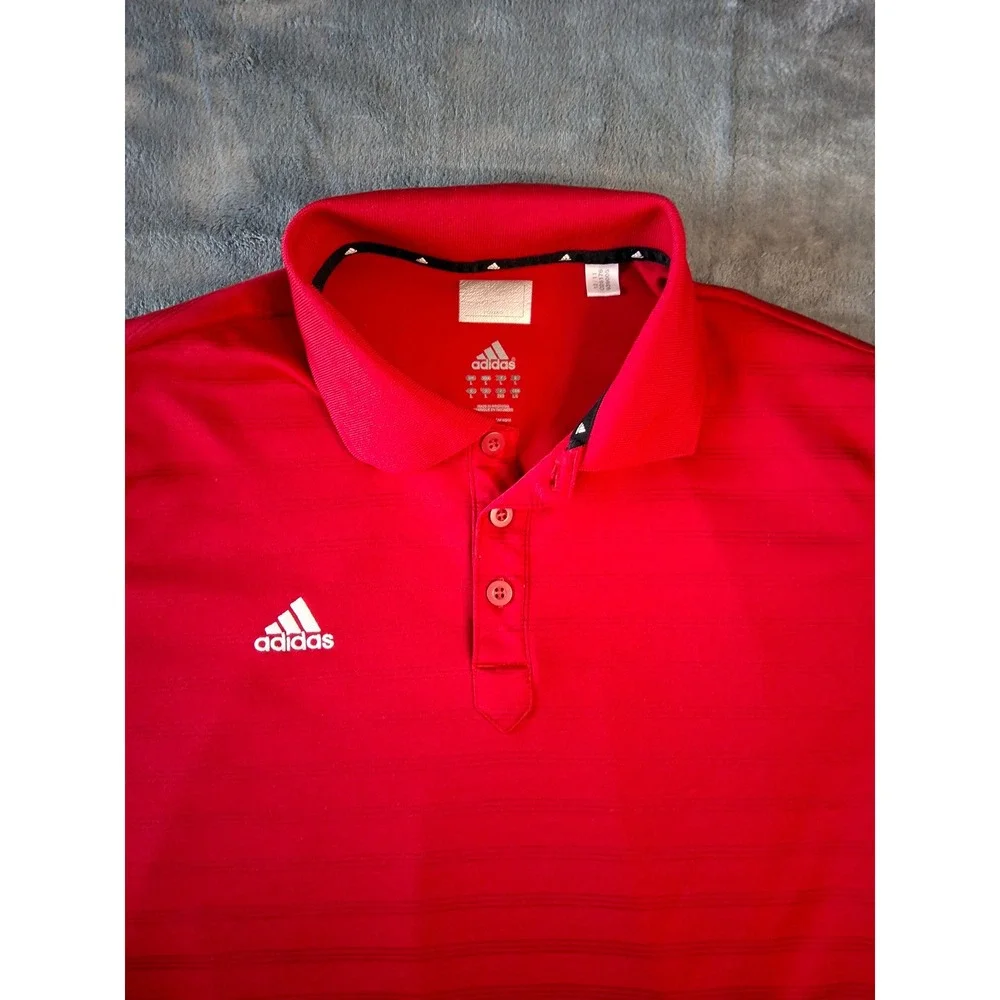 Adidas Mens Red Striped‎ Short Sleeve Polo Shirt Large O26176 Athletic Golf